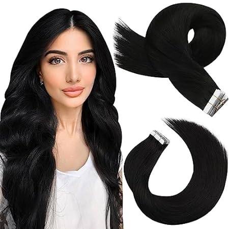Moresoo Black Tape in Extensions Real Human Hair Invisibl