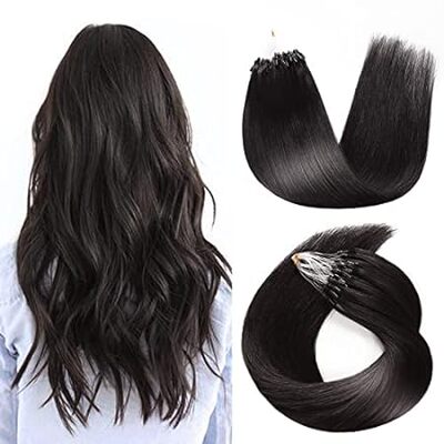 SUYYA Microlink Hair Extensions Human Hair Off Black Micr