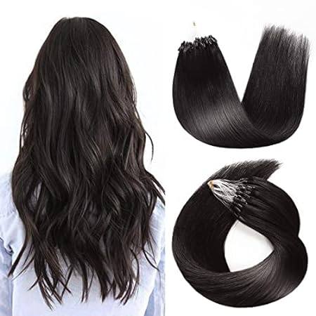 SUYYA Microlink Hair Extensions Human Hair Off Black Micr