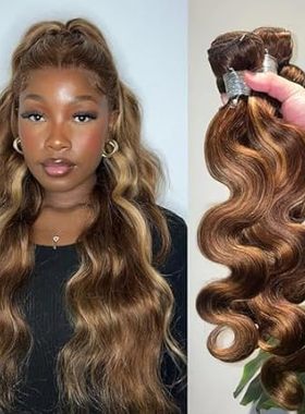 Honey Blonde Highlight Body Wave Bundles Human Hair Brazi