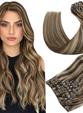 Hetto Clip in Hair Extensions Brown Highlight Blonde Clip