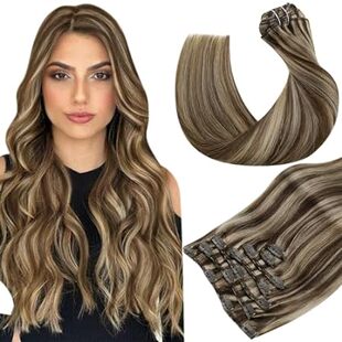 Hetto Clip in Hair Extensions Brown Highlight Blonde Clip