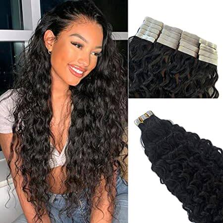 Loose Curly Tape in Human Hair Extensions 18Inch #1B Natu