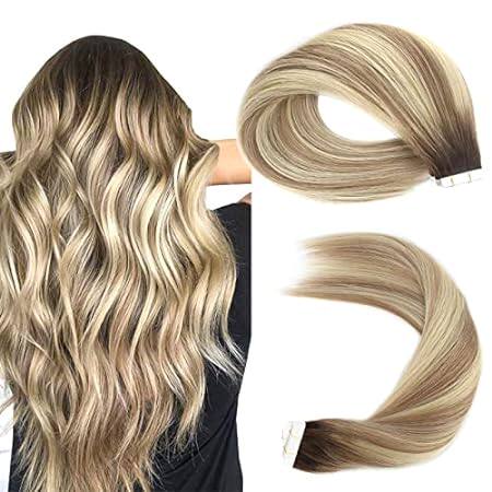 Sassina Tape in Hair Extensions Rooted Brown to Blonde 20