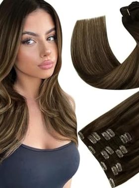 Hetto Clip in Extensions Human Hair Balayage Darkest Brow