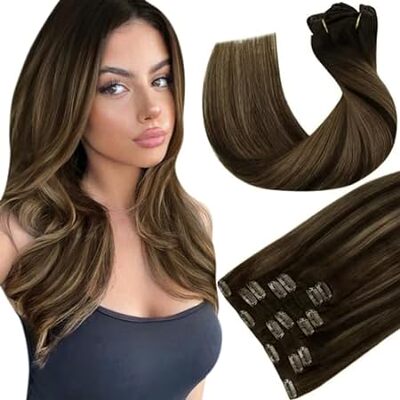 Hetto Clip in Extensions Human Hair Balayage Darkest Brow