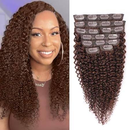 Curly Clip in Hair Extensions Real Human Hair Chocolate B