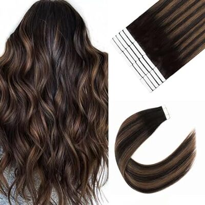 Tape In Hair Extensions Chocolate Brown Highlighted Caram