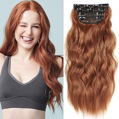 Ginger Clip in Hair Extensions 4 PCS Soft Copper Red Long
