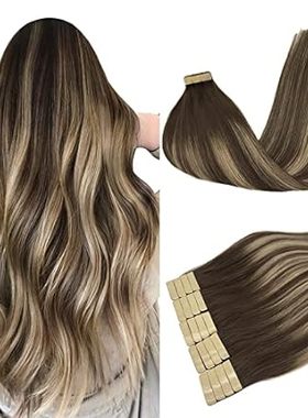 DOORES Tape in Hair Extensions Human Hair Balayage Chocol