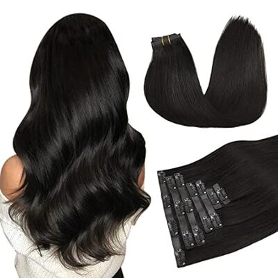 DOORES Seamless Clip in Human Hair Extensions， Natural Bl