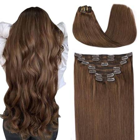Clip in Human Hair Extensions， Chocolate Brown 160g 7pcs