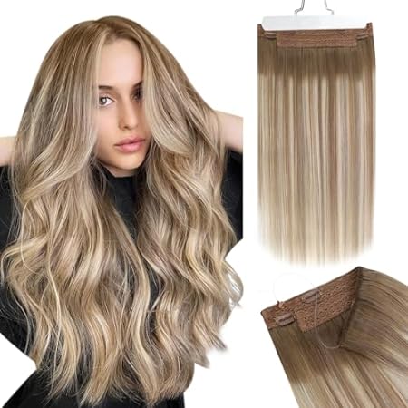 Ugeat Invisible Wire Hair Extensions Real Human Hair Bala