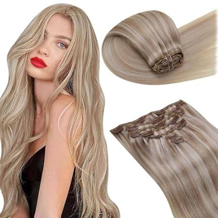 LaaVoo Real Hair Extensions Clip in Human Hair Blonde Cli