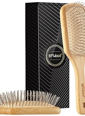 BFWood Bamboo Hair Brush with Steel Bristles， Help Hair G