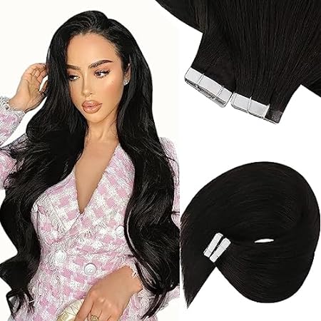 Sunny Tape in Hair Extensions Real Human Hair Black Tape