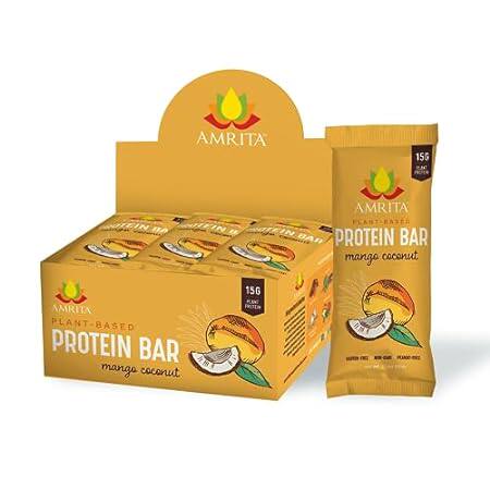 Amrita Mango Coconut High Protein Bars， 15g Plant Based P