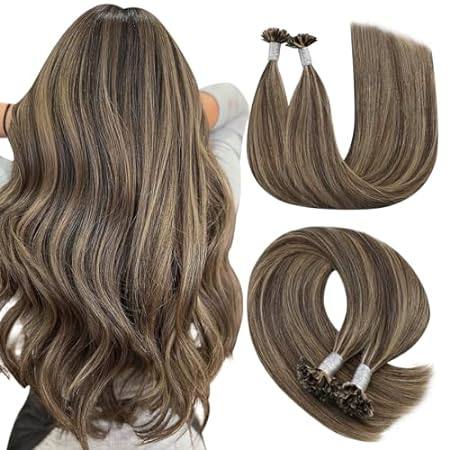 YoungSee U Tip Hair Extensions Human Hair Brown with Blon
