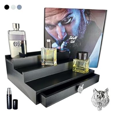 Classic Wooden Cologne Organizer For Men Black 3-4 Tier |