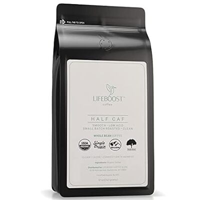 Lifeboost Coffee Half Caff Whole Bean Coffee - Low Acid S