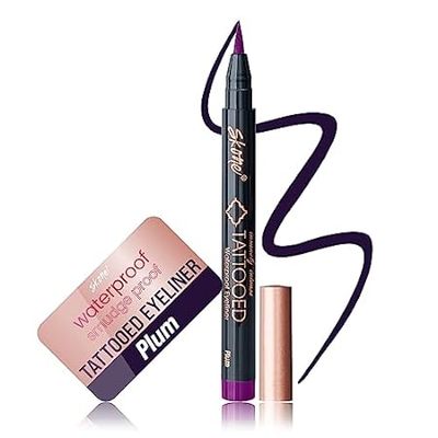 Skone Waterproof Liquid Eyeliner Pen， Plum Black， Felt Ti