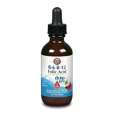 KAL Vitamin B-6 B-12 Folic Acid DropIns， Liquid Vitamin B
