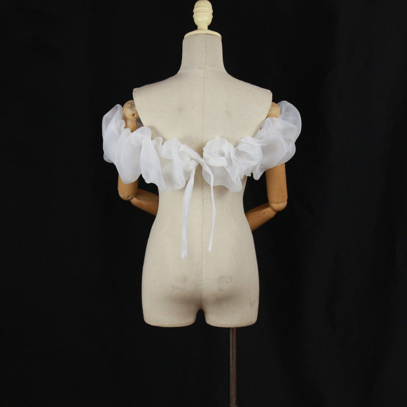 新娘婚纱礼服云朵一字肩披肩遮手臂泡泡套袖白色网纱舞台走秀饰品