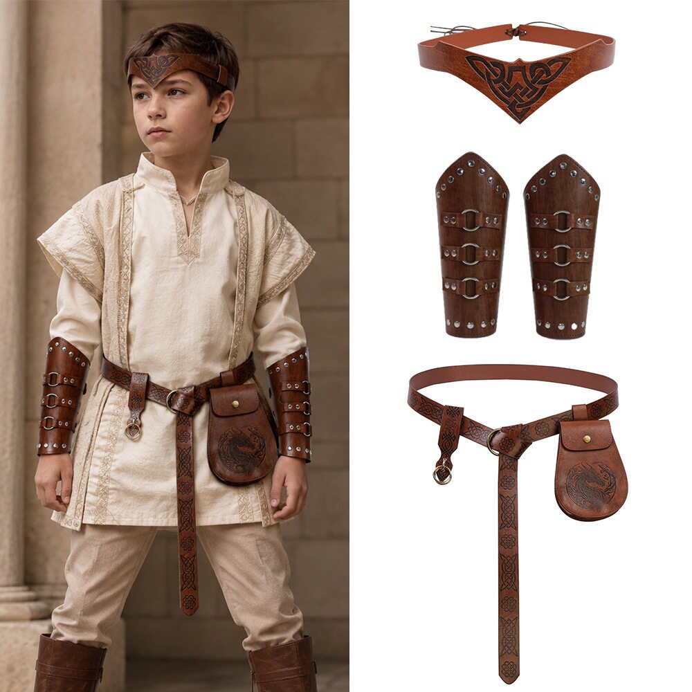儿童中世纪骑士 cos 套装 复古维京角色扮演服装 舞台表演万圣节