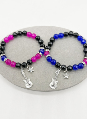 ETSY热采字母串珠爱心磁吸男女情侣手链弹力手饰闺蜜配饰