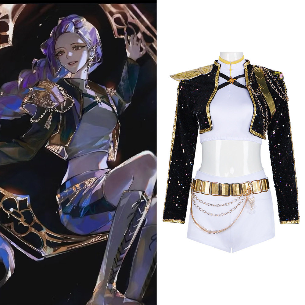 K-POP猎魔女团cos服 佐依 鲁米黑色打歌服cosplay舞台表演服