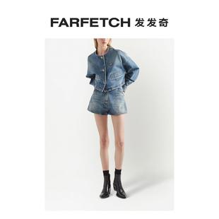 FARFETCH发发奇 Prada普拉达女士logo标牌高腰牛仔短裤