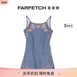 花卉刺绣牛仔连体短裤 Chloe童装 FARFETCH发发奇