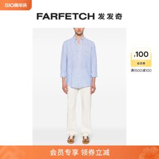 logo刺绣条纹亚麻衬衫 Polo Ralph Lauren男士 FARFETCH发发奇