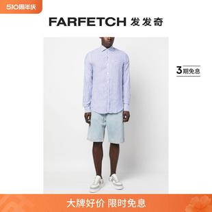 logo刺绣条纹亚麻衬衫 Paul Shark男士 FARFETCH发发奇