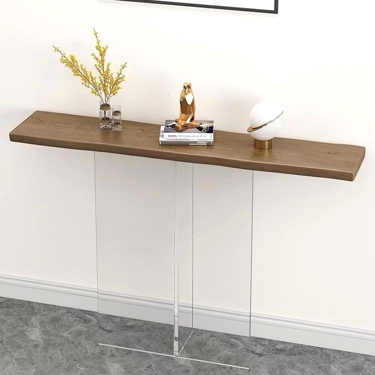 现代简约亚克力悬浮入户玄关实木桌子轻奢靠墙自然正对门原木艺术