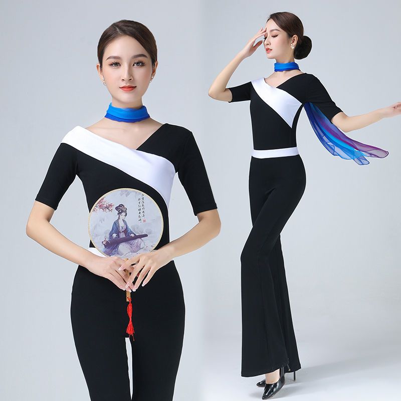 形体训练服装女高端气质黑色型体套装现代芭蕾舞蹈导师练功服长袖