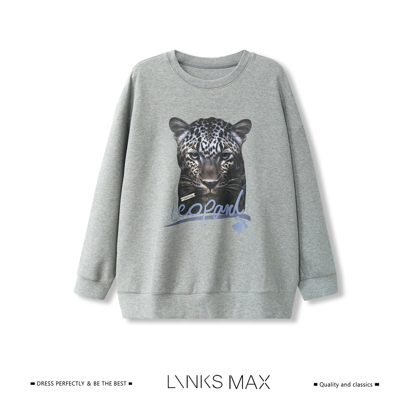 Links Max【钱老板专属】极简豹子头印花圆领长袖纯色卫衣62425