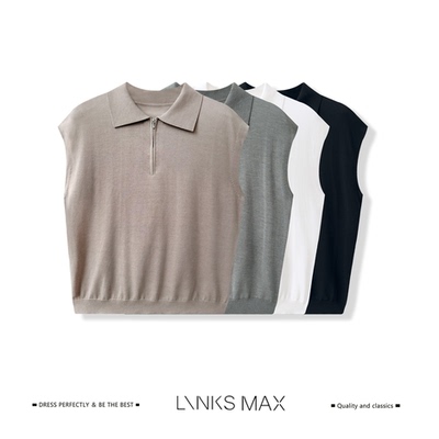 LINKS MAX【钱老板专属】莱赛尔飞袖POLO领纯色针织衫60793