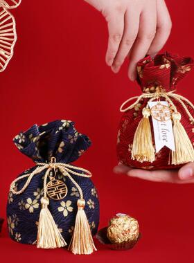 中式喜糖袋布袋结婚伴手礼婚礼喜糖袋子大容量抽绳免折叠糖果袋