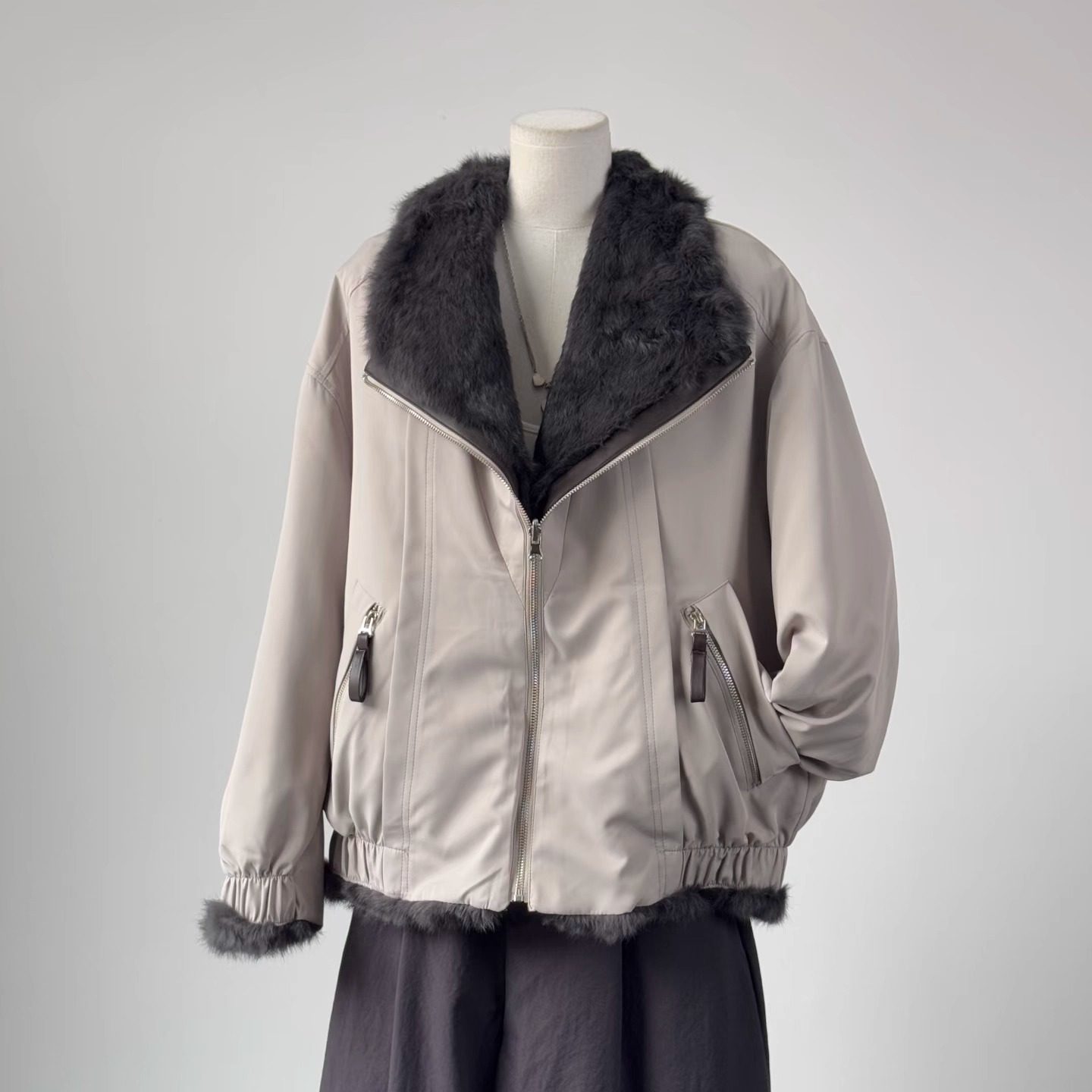 新款秋冬两面穿皮草夹克服外套女时尚百搭派克服无帽毛绒皮毛一体