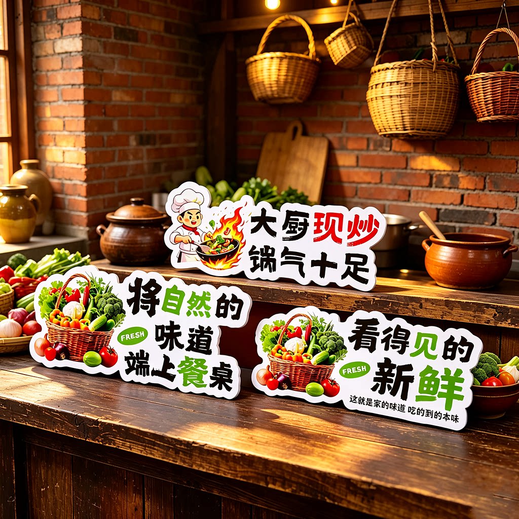 网红土菜馆餐厅明档菜价牌装饰情景布置氛围田野风雪弗板标识展示