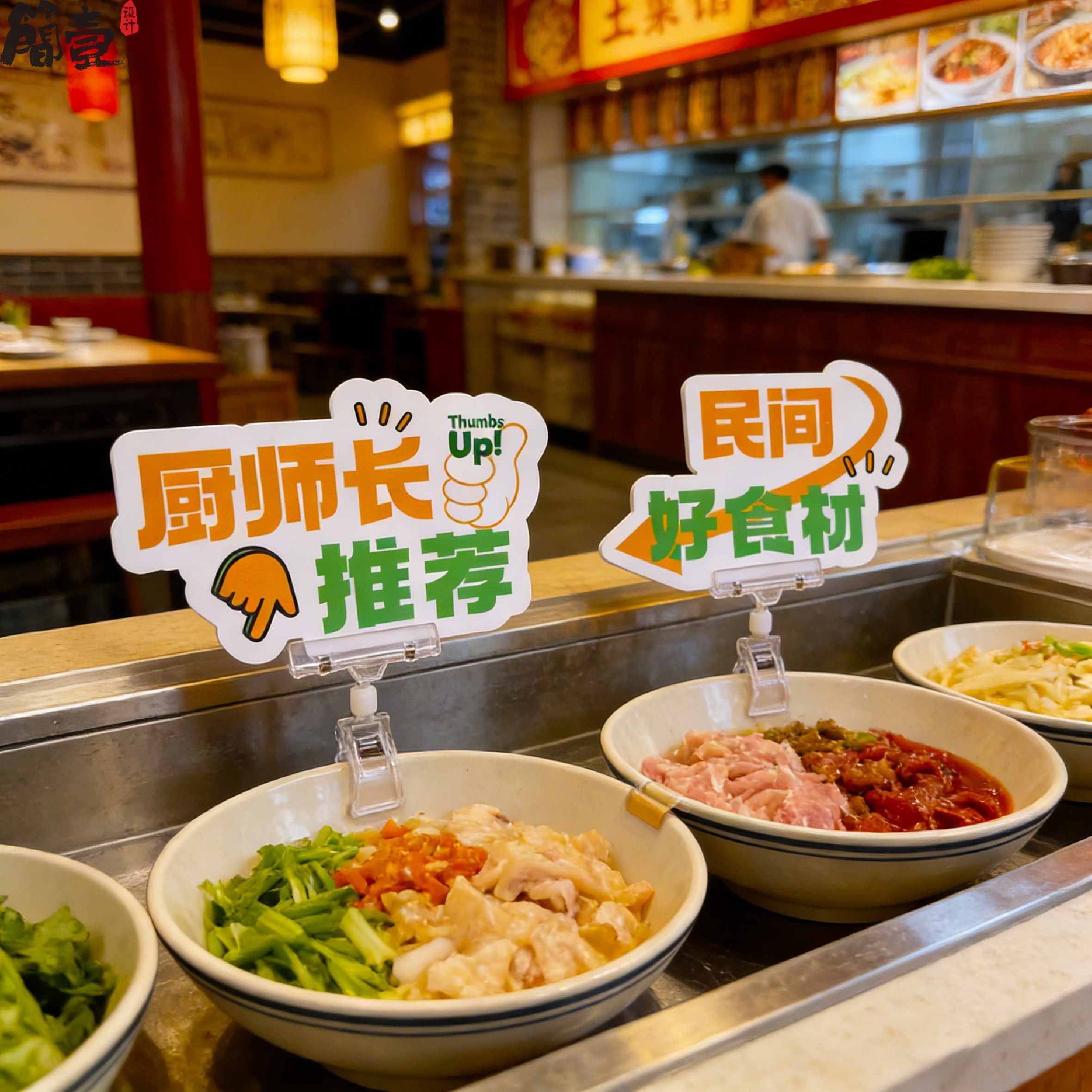餐馆明档点菜区雪弗板PVC手举牌
