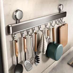挂钩承重力强吸盘厨房挂钩挂杆免打孔厨房置物架锅铲勺子一体挂架
