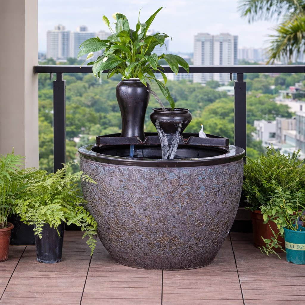 生态缸古法鱼缸客厅阳台金鱼缸瀑布循环流水造景过滤增氧老式水缸