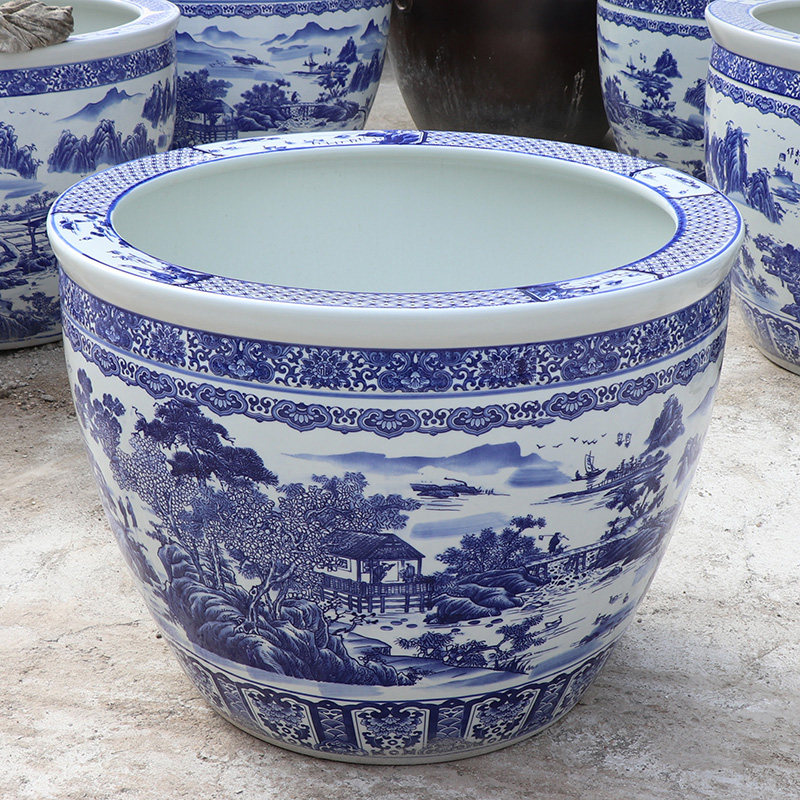 庭院大缸景德镇青花瓷水缸金鱼缸荷花碗莲睡莲盆乌龟缸酒店甲鱼缸