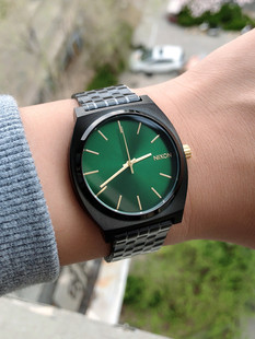 正品代购Nixon尼克松男女手表时尚方形简约黑金绿钢带中性石英表