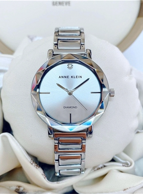 代购Anne Klein几何切割镜面镶钻月光银钢带AK女手表3279SVSV