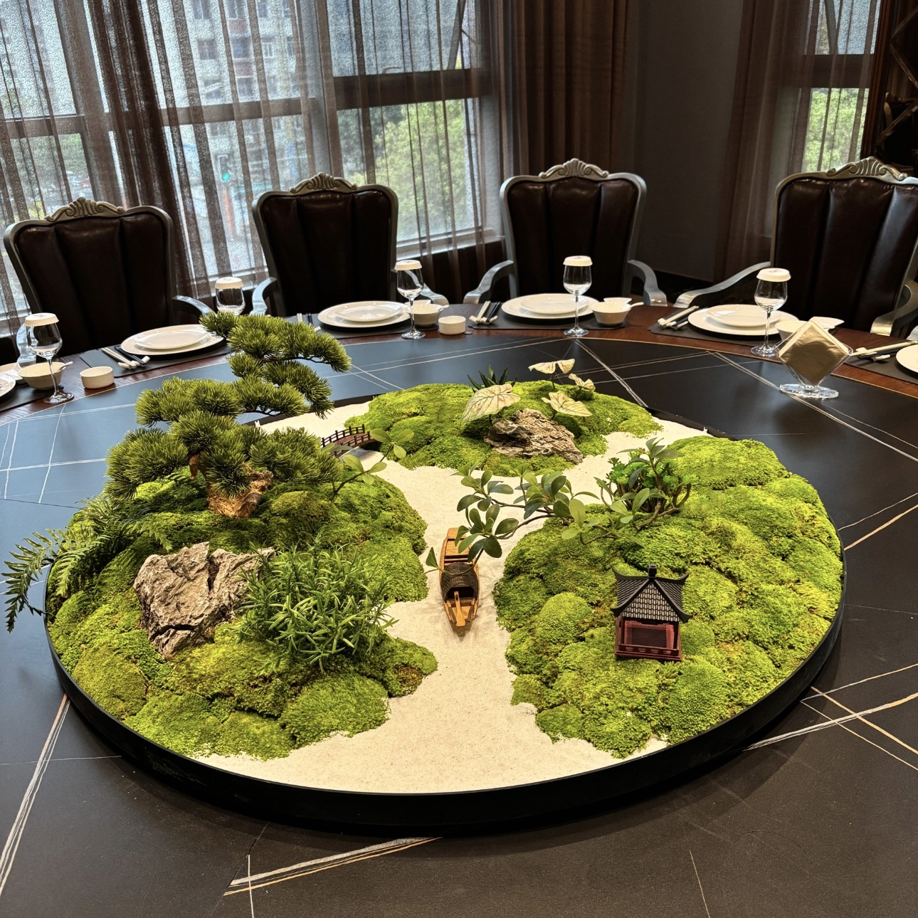 餐桌中间永生苔藓景观桌花摆件