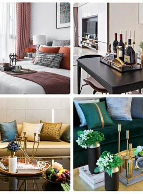 速发样板房C摆件简约客厅茶几餐桌皮e托盘轻R奢酒店吧台软装饰