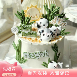 可愛熊貓蛋糕裝 扮配件 飾擺件卡通熊貓樹脂工藝品生日小禮物烘焙裝